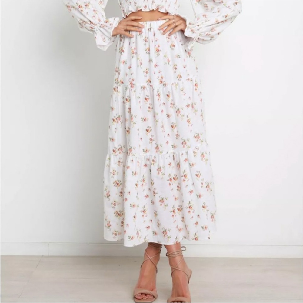 Petal & Pup Tiered Floral White Maxi Skirt - Size 8